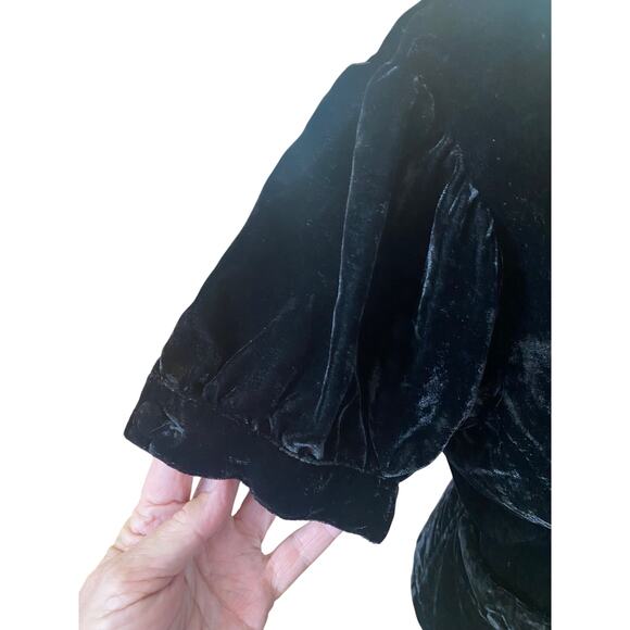 Retro Chic, Old Hollywood, Vintage Glam Black Plush Velvet Jacket Top - Picture 4 of 5
